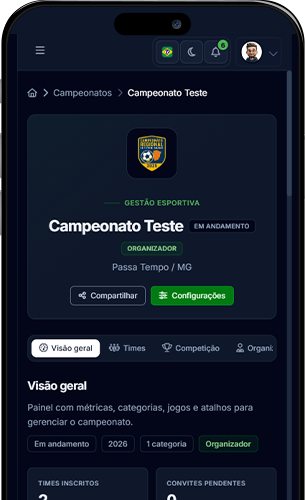 Aplicativo mobile do campeonato na tela inicial